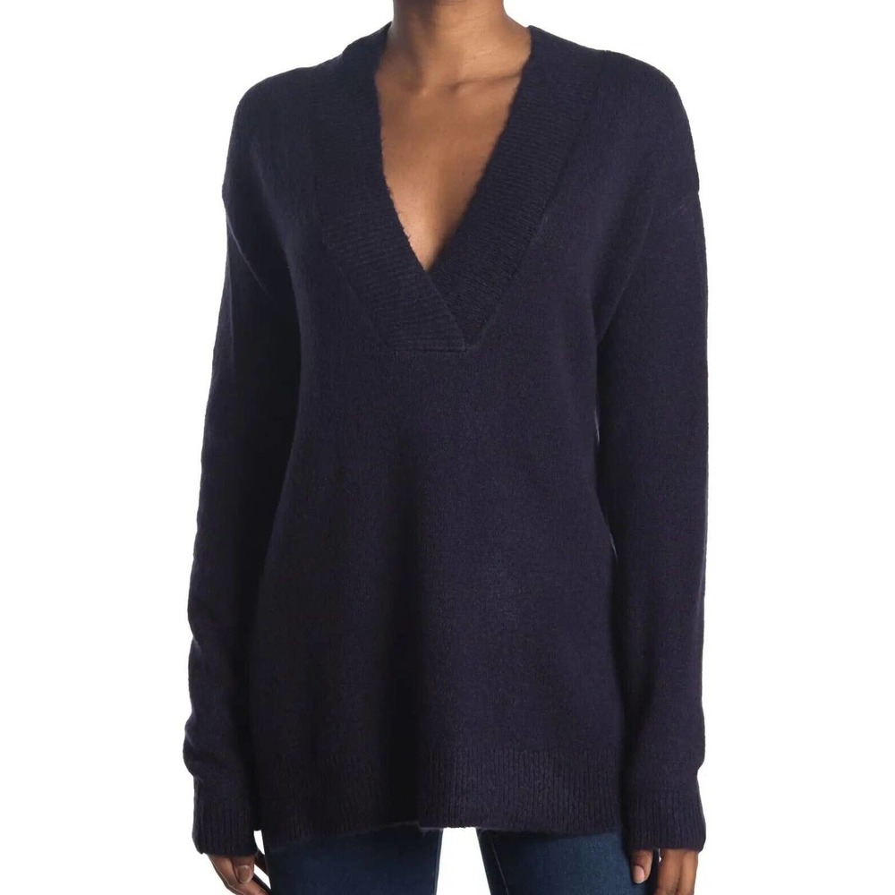 RDI Deep V-Neck Tunic Sweater NEW Navy Blue Knit Pullover Size Medium